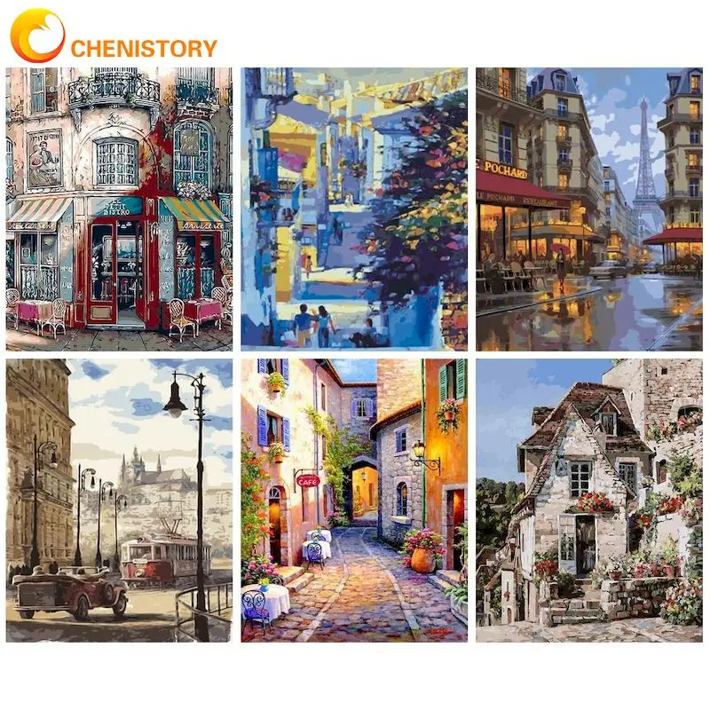 

CHENISTORY Acrylic Paint By Numbers DIY Gifts Paintings On Number Stree Scene Number Painting Adults Crafts Decorative Paintings