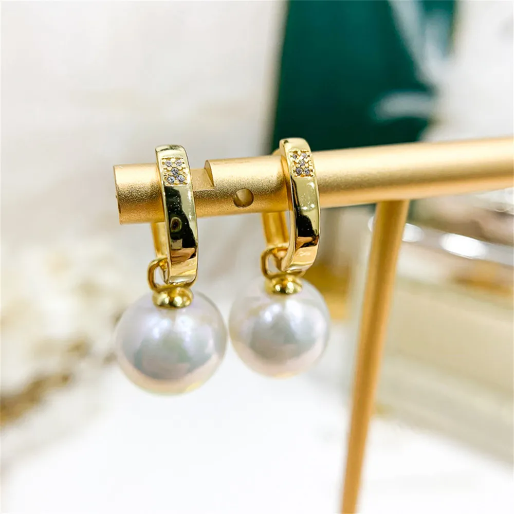 

DIY Pearl Ear Stud Accessories S925 Sterling Silver Jewelry Gold Ear Buckle Female Empty Fit 9-14mm Beads