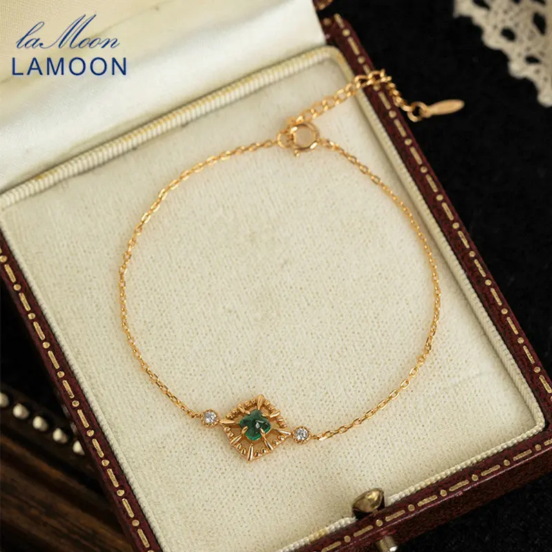 

GULUCA Vintage Elegant Emerald Bracelet For Women 925 Sterling Silver Chain Gold Vermeil Fine Jewelry Accessories Retro Bijou