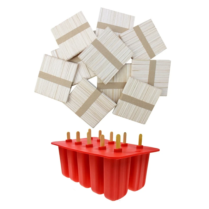 

1 Set Silica Gel Ice Cream Mould Popsicle Mold Ice Tray Puck Popsicle Moldwoth Wooden Sticks Red & 300PCS Natural Wood Popsicle
