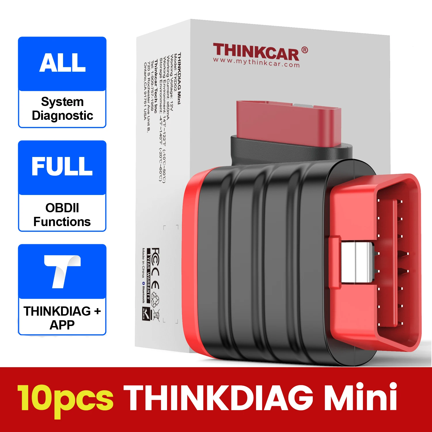 THINKCAR THINKDIAG Mini OBD2 сканер Bluetooth, диагностика всех систем автомобиля диагностический сканер считывание/очистка кодов неисправностей универсальный