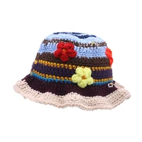 women crochet flower summer striped handmade beach boho bucket hat ladies cap fischerhut