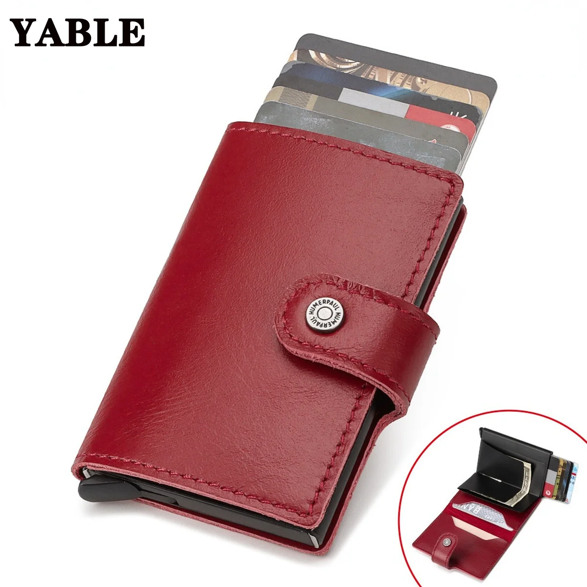 Genuine Leather Cassette Automatic Pinball Card Aluminum Alloy Card Package First Layer Cowhide Credit Card Box Cassette