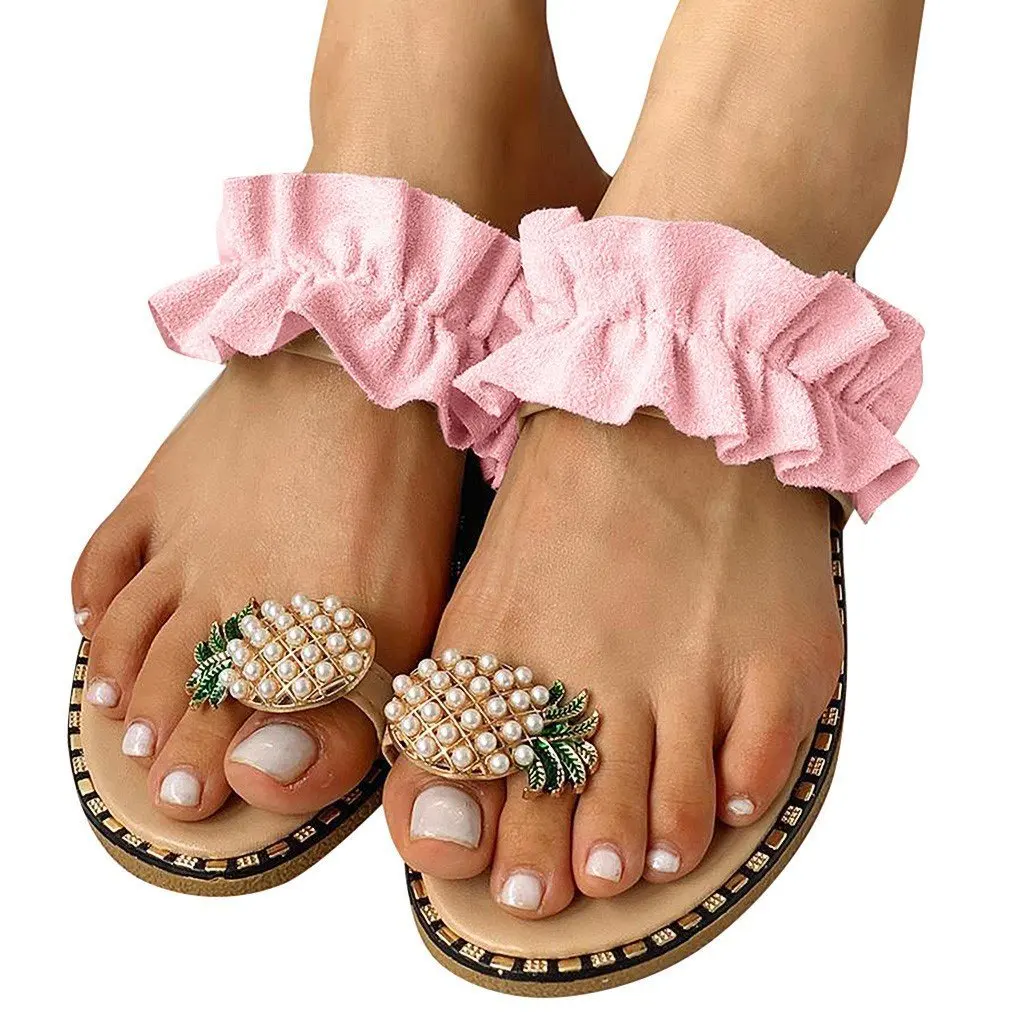 

Women Slipper Pineapple Pearl Flat Toe Bohemian Casual Shoes Beach Sandals Ladies Shoes Platform Sandalias De Mujer Verano 2022