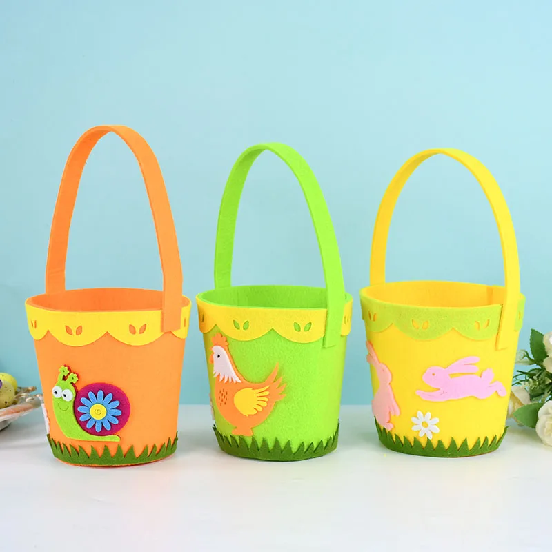 

Happy Easter Egg Basket Round Non-woven Fabric Portable Candy Storage Bucket Tote Gift Bags Kids Birthday Party Easter Ornaments