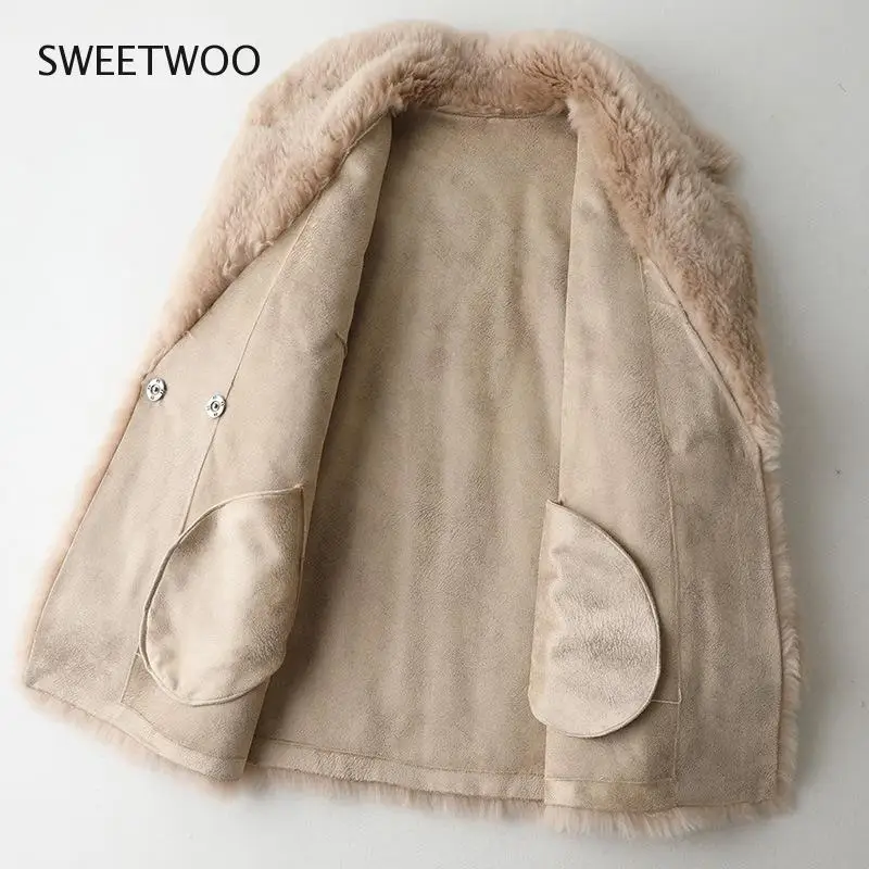 New Luxury Faux Fur Coat Women Turn Down Collar Sheep Fur Jacket Female Winter Warm Thick Slim Fur Overcoat Outerwear Tide 2022