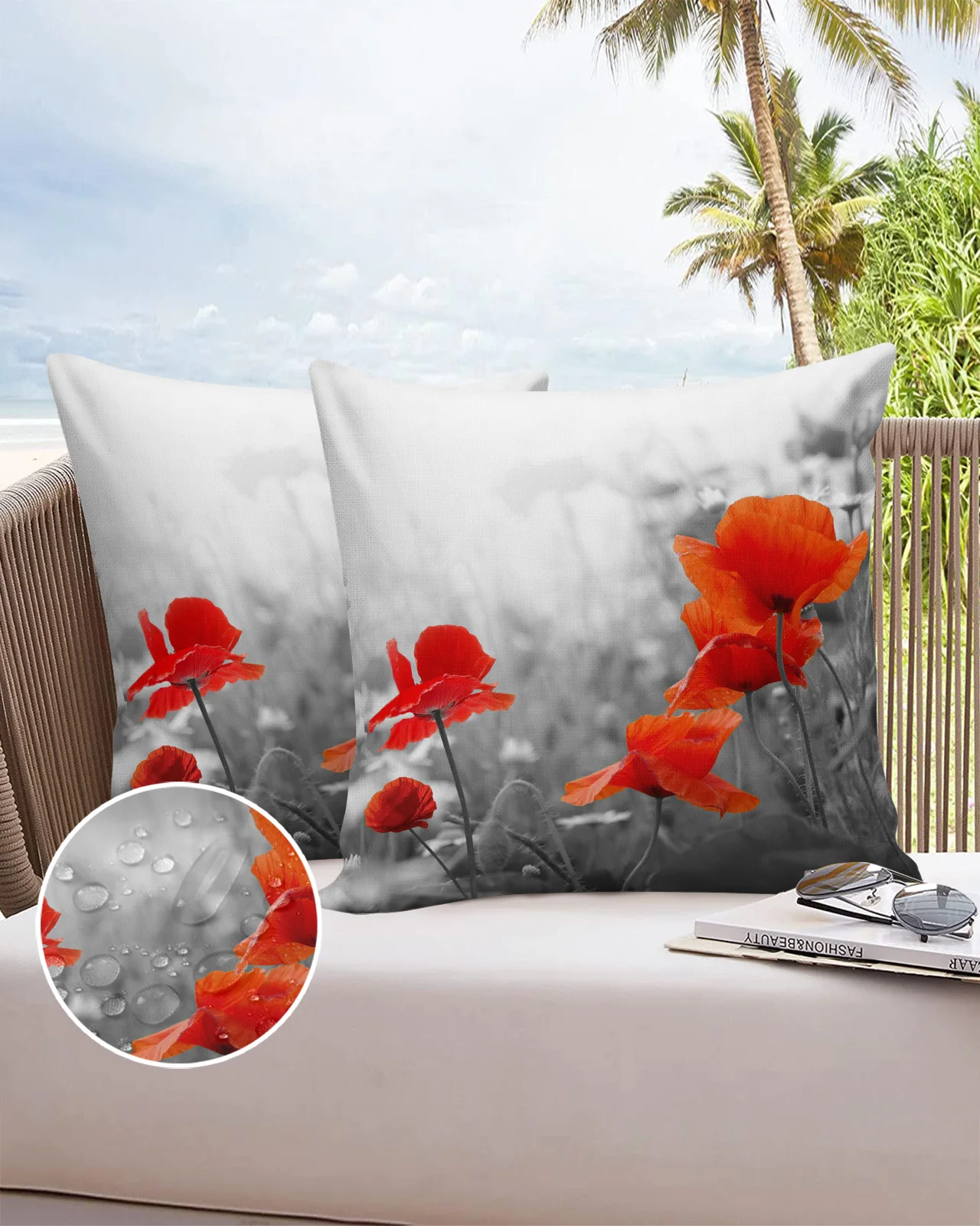 

2/4PCS Outdoor Pillowcase Poppy Flower Red Waterproof Decorative Sofa Throw Pillow Cover Case Garden Patio Cushion Covers