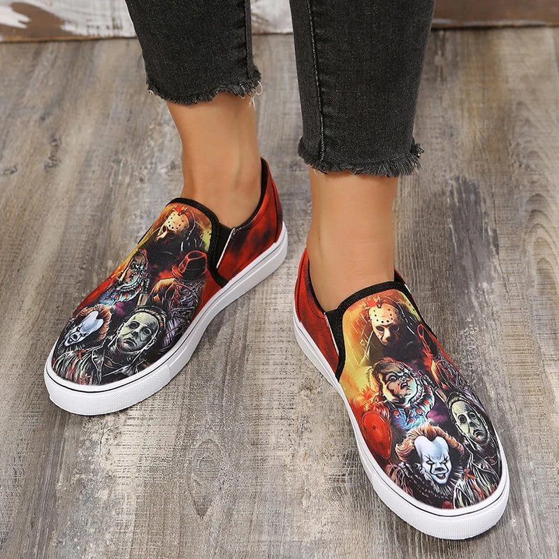 

Женские кроссовки 2022, модная обувь на плоской подошве с граффити, женская повседневная обувь с низким вырезом, женские парусиновые лоферы, ...