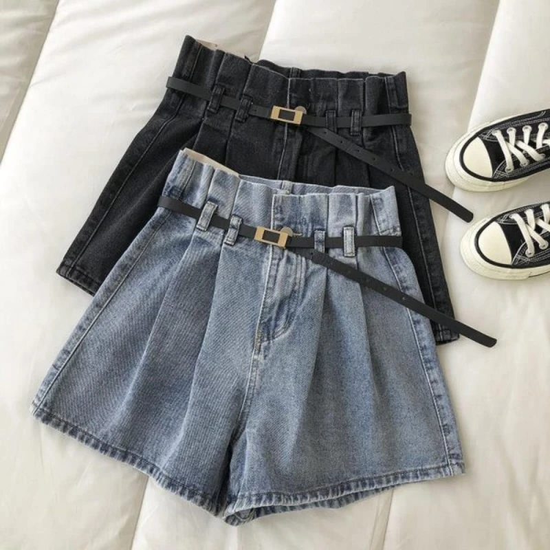 Spring/Summer 2023 Pleated High Waist A-Line Wide Leg Pants Women's Versatile Fashion Denim Shorts