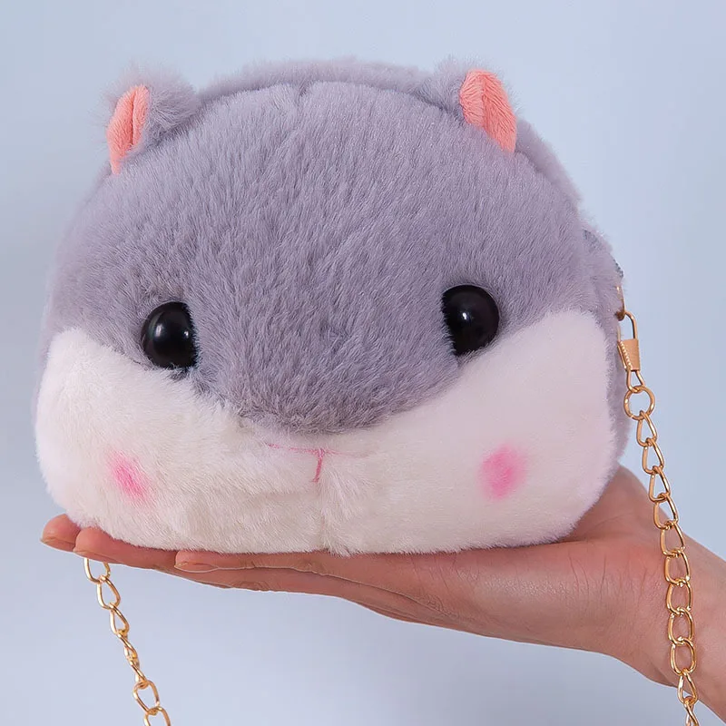 New Kawaii Plush Hamster Head Plush Cute Animal Diagonal Handbags for Phone Coin Purse Crossbody Children Birthday Gift