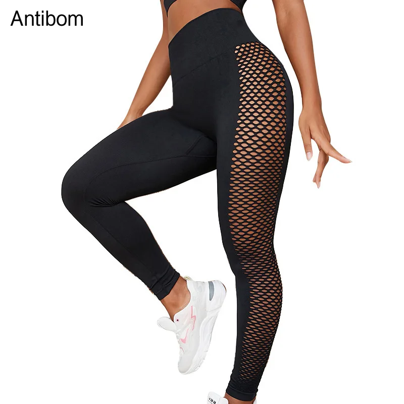 

Antibom Hollow Out Yoga Leggings Women's High Waist Hip Lifting Exercise Sports Pants Elastic Fitness Slim Tights