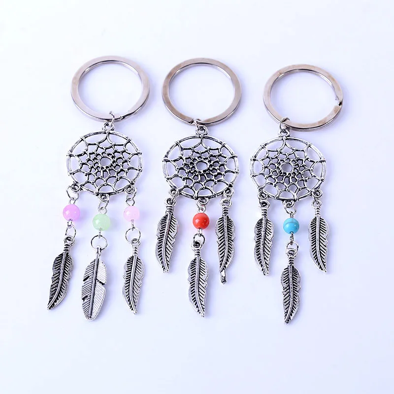 

Car Keychain Beads Dreamcatcher Feather Wind Chimes Dream Catcher Key Chain Vintage Bohemia Style Keyrings key chains