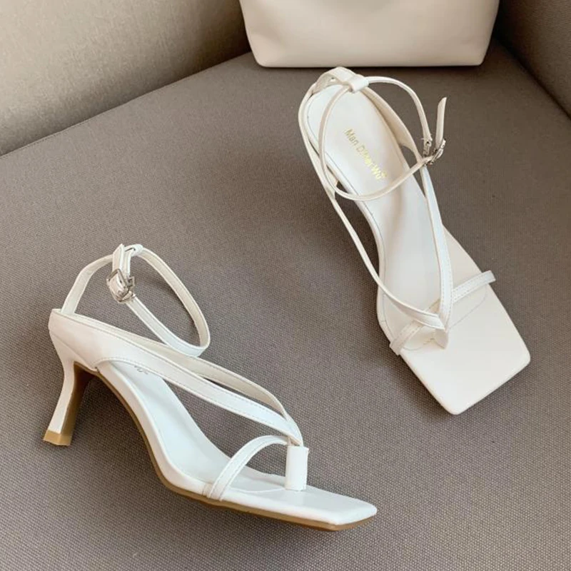 

Туфли-лодочки женские, сланцы, модные сандалии на тонком высоком каблуке, квадратный носок, Повседневная внешняя обувь с пряжкой