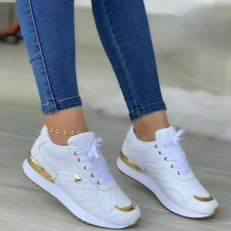 New Fashion Women Running Shoes Platform Sneakers Lace Up Ladies Sports Outdoor Walking Shoes Casual Comfortable Female Footwear images - 2
