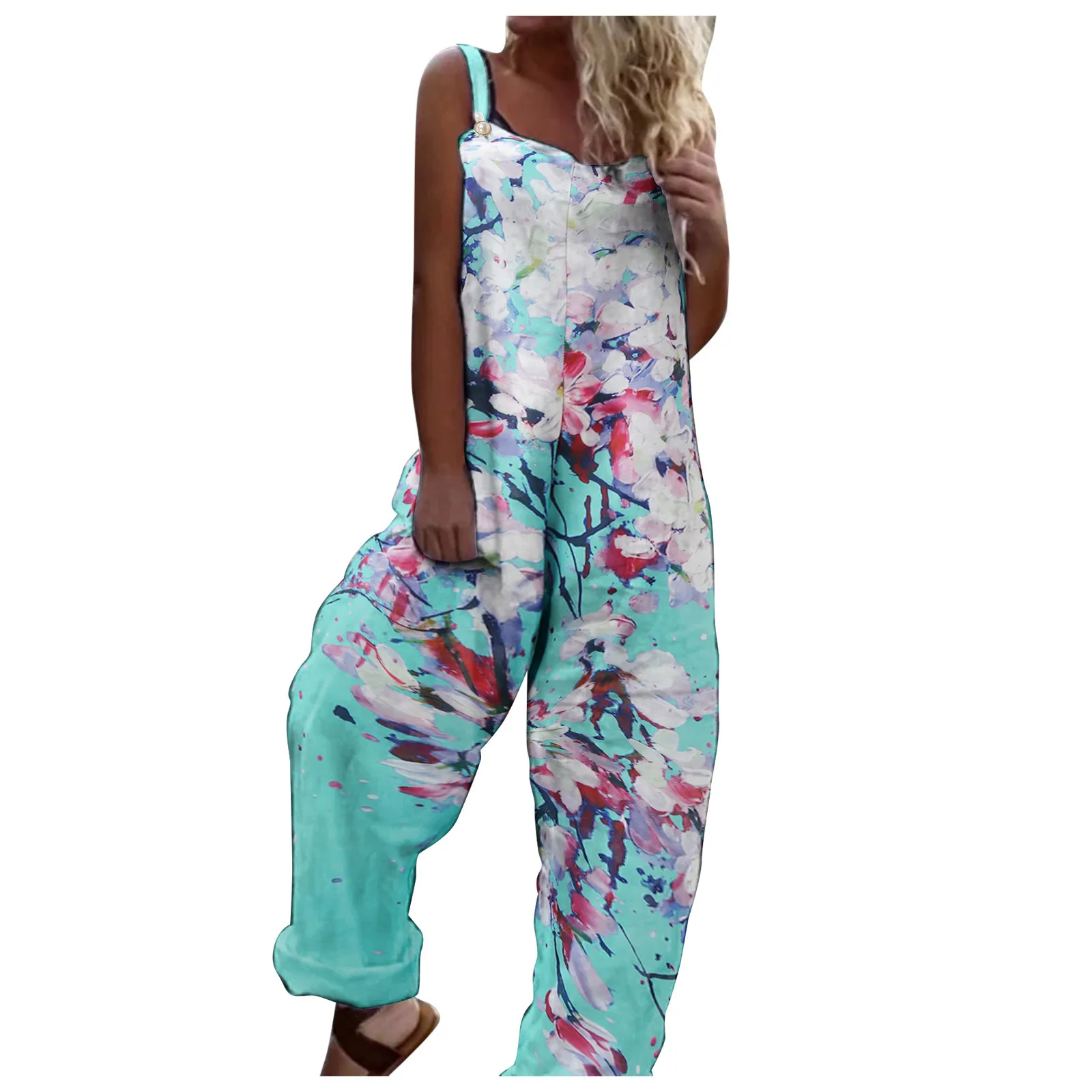 

Женский Повседневный Свободный комбинезон без рукавов, комбинезон с квадратным вырезом, широкий сексуальный комбинезон для женщин, Комбин...