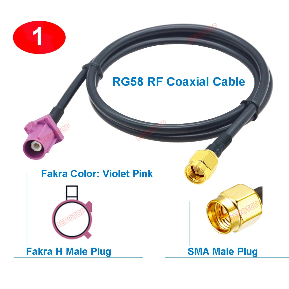 1 шт. RG58 Fakra to SMA Jumper Pink H Male Female Connector 50 Ом RG-58 Pigtail BEVOTOP Автоматический жгут проводов