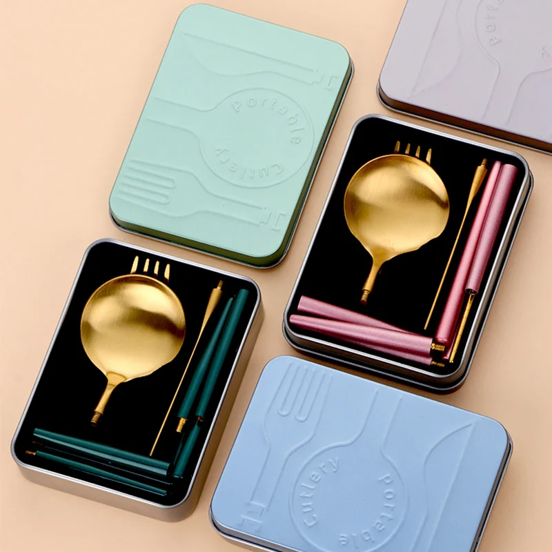 

Stainless Steel Foldable Portable Western Dinnerware Set Removable Cutlery Fork Spoon Chopsticks Cutlery Set Travel Flatware Set