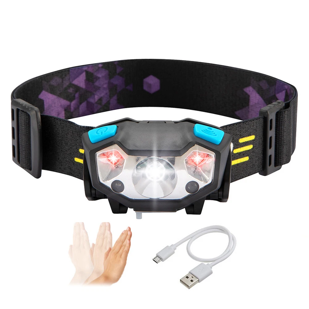 

Head Torch Headlight Outdoor Distress Road Warnings 0-45degree 1200mAh 5 Gears Cycling Waterproof Gesture Sensing