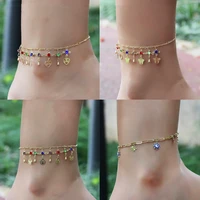 bohemia 18k gold chain ankle bracelet on leg foot vintage crystal heart butterfly charm anklet for women jewelry accessories