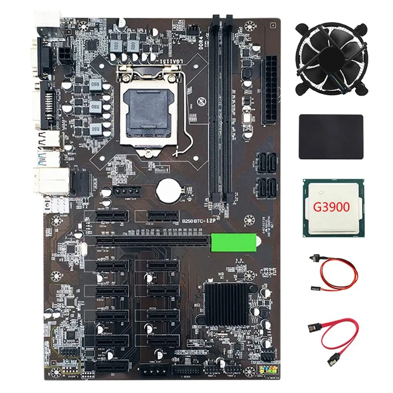 

Материнская плата B250 BTC для майнинга LGA1151 с SATA SSD 120G + G3900 CPU + охлаждающий вентилятор + кабель SATA + кабель коммутатора с поддержкой DDR4 VGA