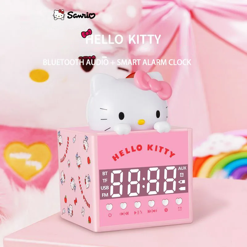 Kawaii Sanrio Hello Kitty Cartoon Usb Charging Bluetooth Intelligent Alarm Clock Audio Ornaments Long Battery Life Festival Gift