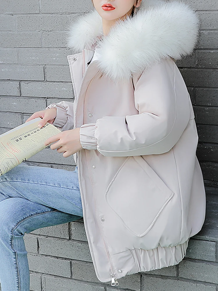AZYT Winter Hooded Big Fur Collar Parkas Women Thicken Warm 3XL Down Cotton Coats Women Solid Color Windproof Winter Jacket 2022