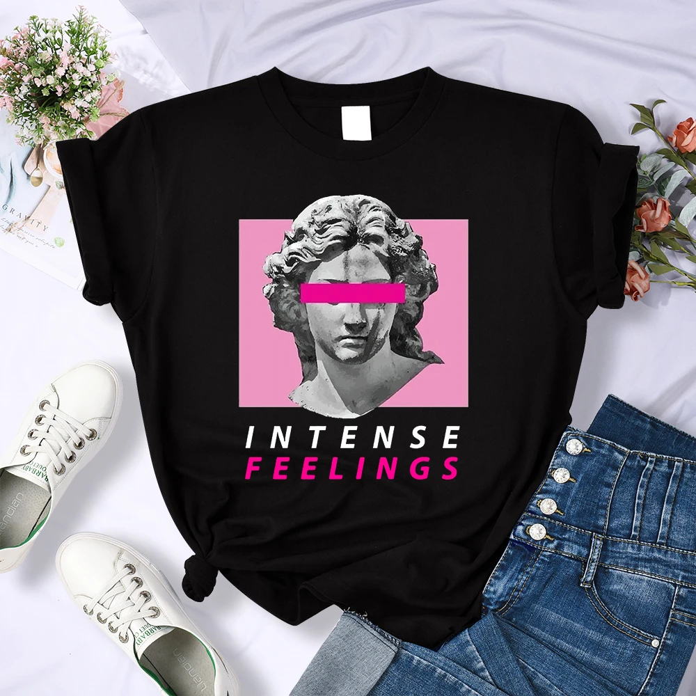 Intense Feelings Art Statue T-Shirt Women Soft Breathable Crop Top Summer Fashion Tee Shirt Casual Quality T Shirt Women'S