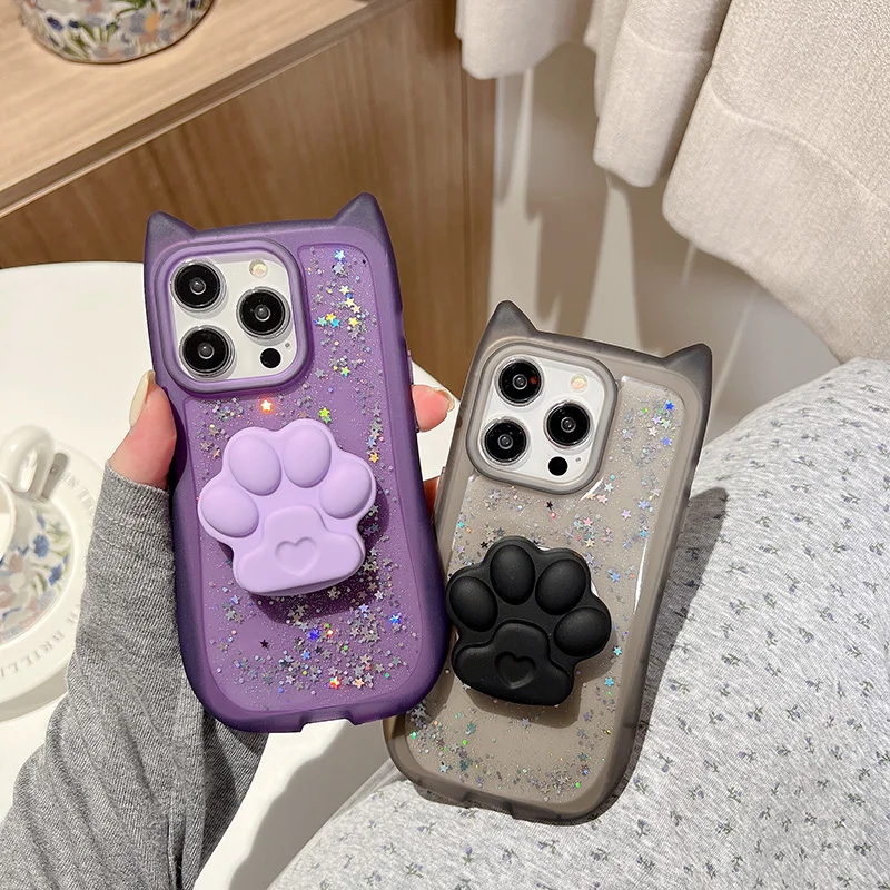 Милый чехол для телефона с 3D кошачьими лапами iPhone 12 13 11 Pro 14 15 Max Plus мягкий из ТПУ
