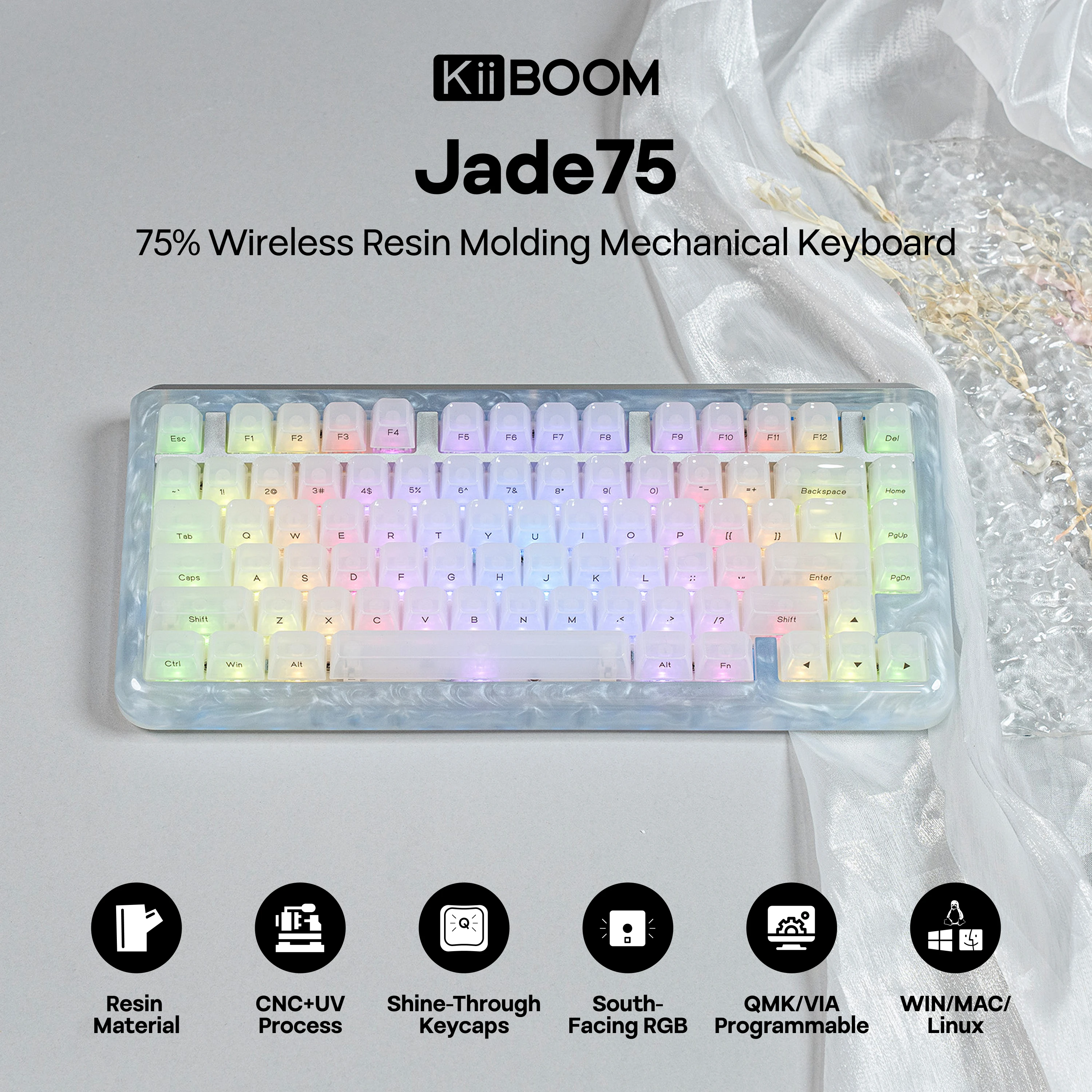 kiiboom jade 75 (White) サイドプリント KiiBOOM Jade75 механическая