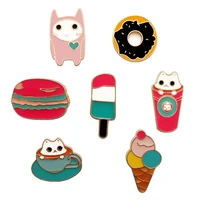 2022 new cute kitten ice cream donuts cup enamel brooch womens fashion drip badge lapel pin pin jewelry gifts