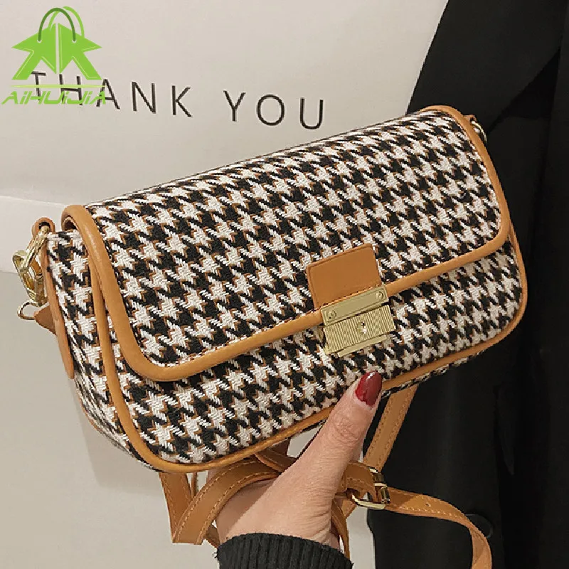 

Модная женская сумка через плечо Houndstooth, новинка 2022, Повседневная Холщовая Сумка и кошельки, Женская дорожная сумка-мессенджер высокой емко...