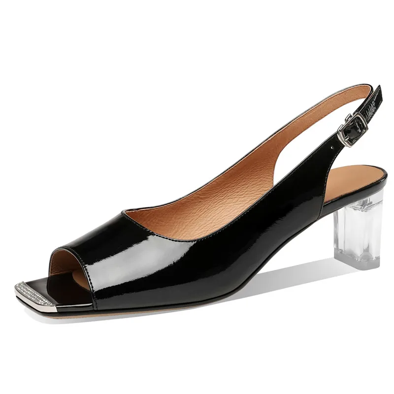 

Dilalula Women Sandals Crystal High Heels Pumps Peep Toe Metal Fashion Office Party Shoes Woman Spring Summer Genuine Leather