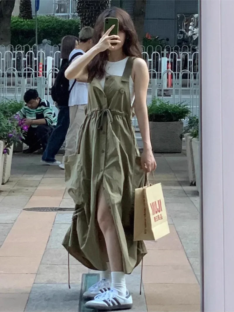 Женское винтажное платье на бретелях свободное Повседневное в японском стиле