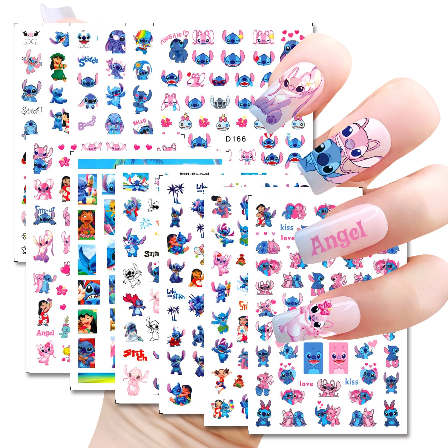 

3D Stitch Disney Nail Stickers Cartoon Animated Princess Nail Art Decorations DlY Simpsons Anime Nail Supplies Sliders For Nails