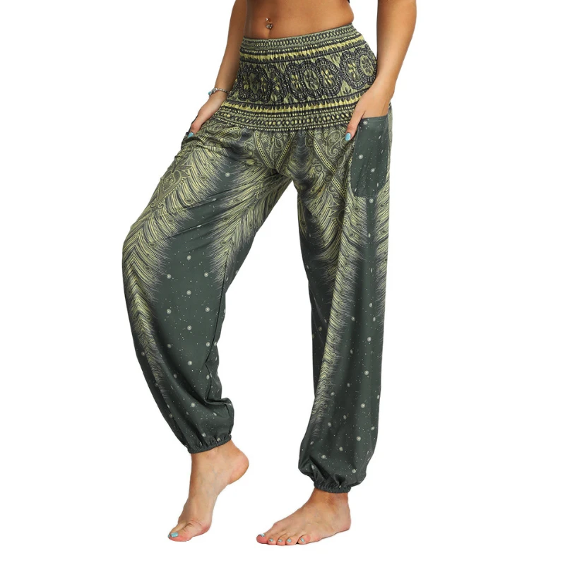 

Женская одежда с принтом, Спортивные Повседневные танцевальные шаровары, женские брюки для фитнеса и йоги с карманами, женские брюки