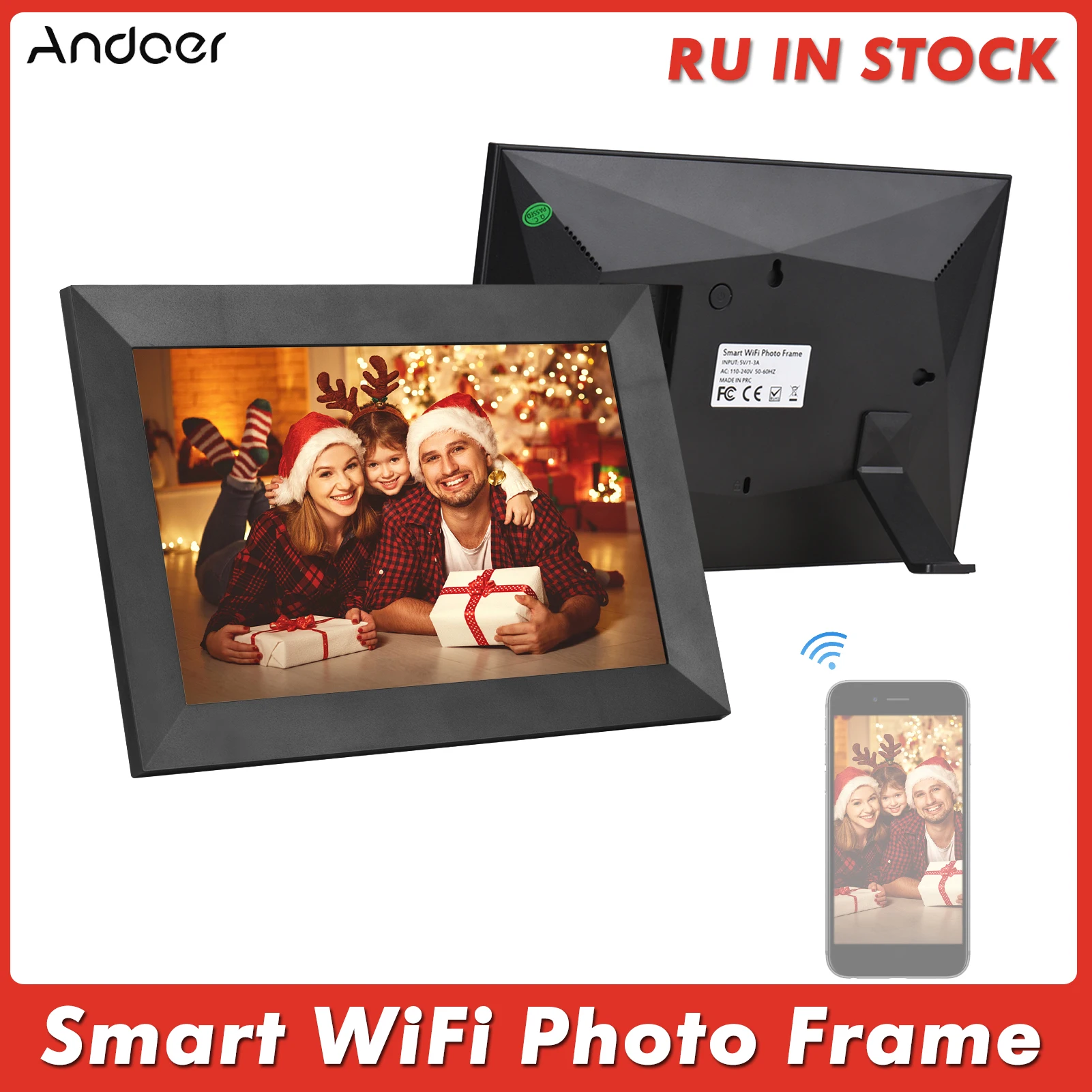 запасы RU Фоторамка Andoer 8 &quot10 1&quot цифровая с поддержкой Wi-Fi и сенсорным экраном