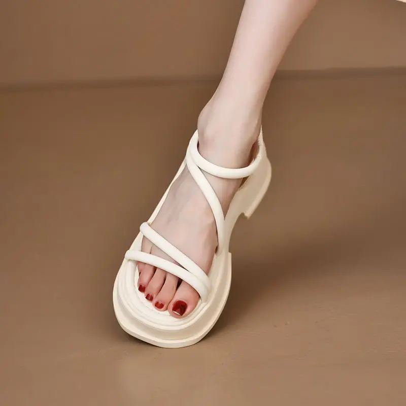Summer New Versatile Sandals Women's Horseshoe Heel Simple Super Fire Caligae Thick Bottom Sleeve
