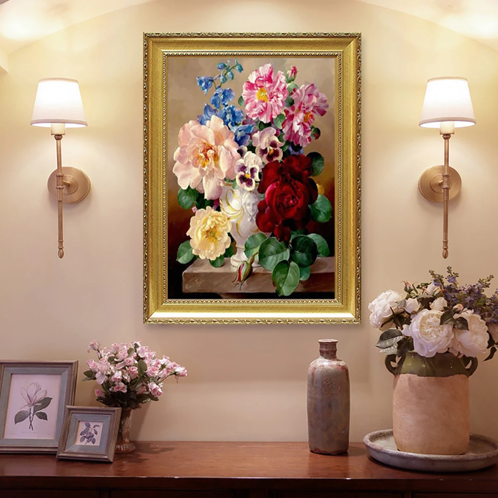 

Full Drill Diamond Painting Kits European Style Retro Vase DIY 5D Diamond Embroidery Flower Cross Stitch Wall Art Home Decor