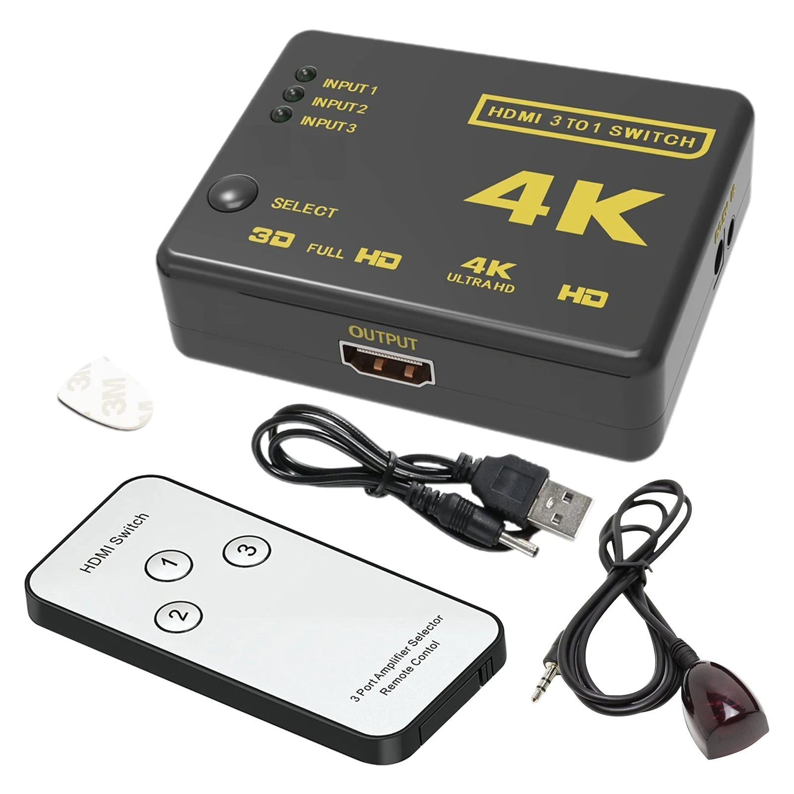 

Manual Portable 4K 3D Multifunctional IR Remote Control DVD HDTV 3 In 1 Out Laptop High Speed for Switch Practical 1080P