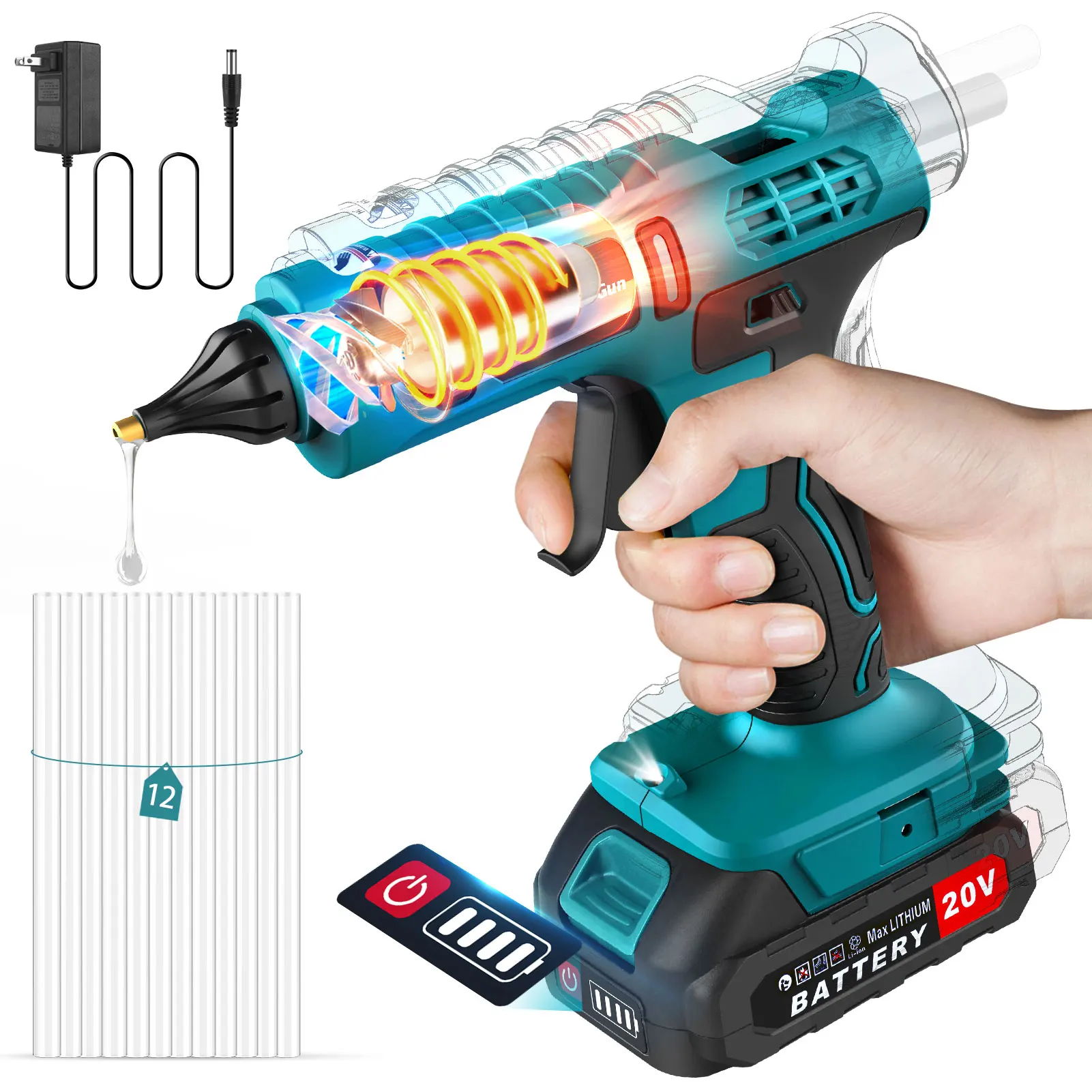 18-21V Full Size Cordless Electric Hot Glue Gun Hot Melt Welding Hot Air Gun Anti-scald Nozzle for Home Crafts DIY Makita