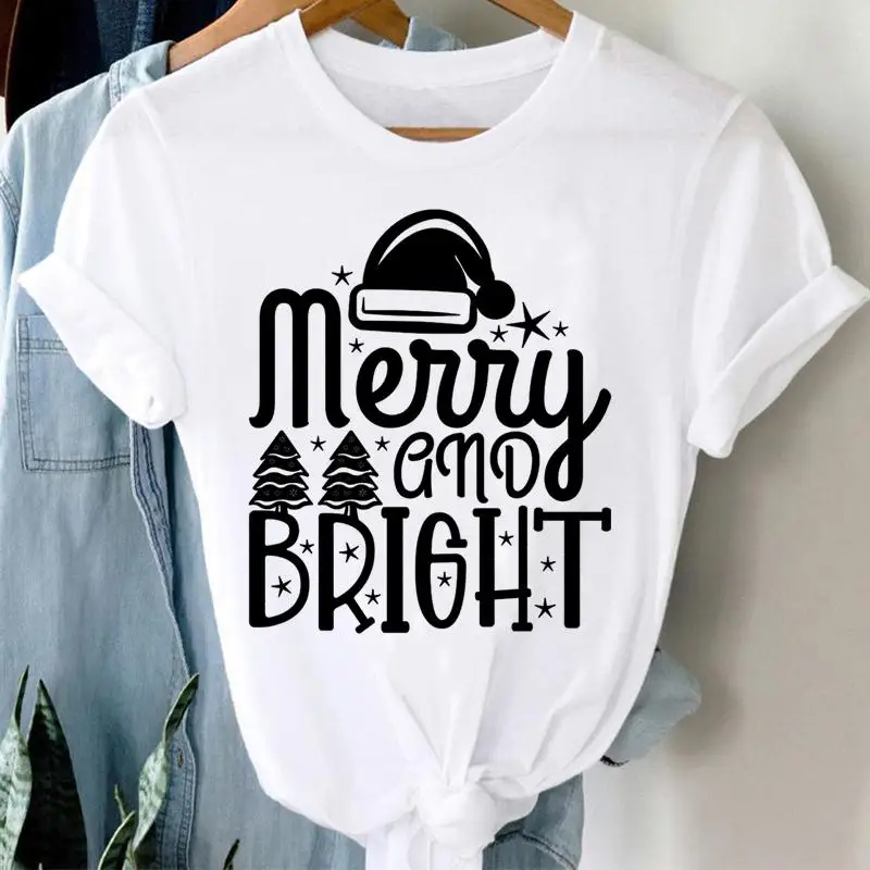 

Merry Christmas Letters Trend Women Print Tshirts Happy New Year Trend T Shirt Tee Travel Cartoon Top Graphic T-Shirt