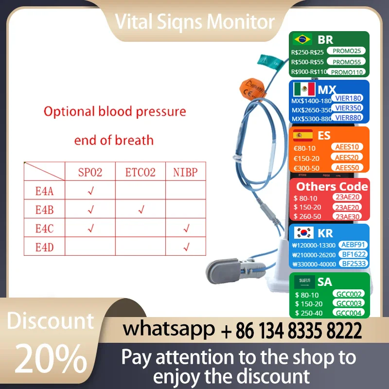 

4 inch Touch Screen Human Use Portable Spo2 PR Monitor Optional NIBP CO2 Vital Signs Monitor