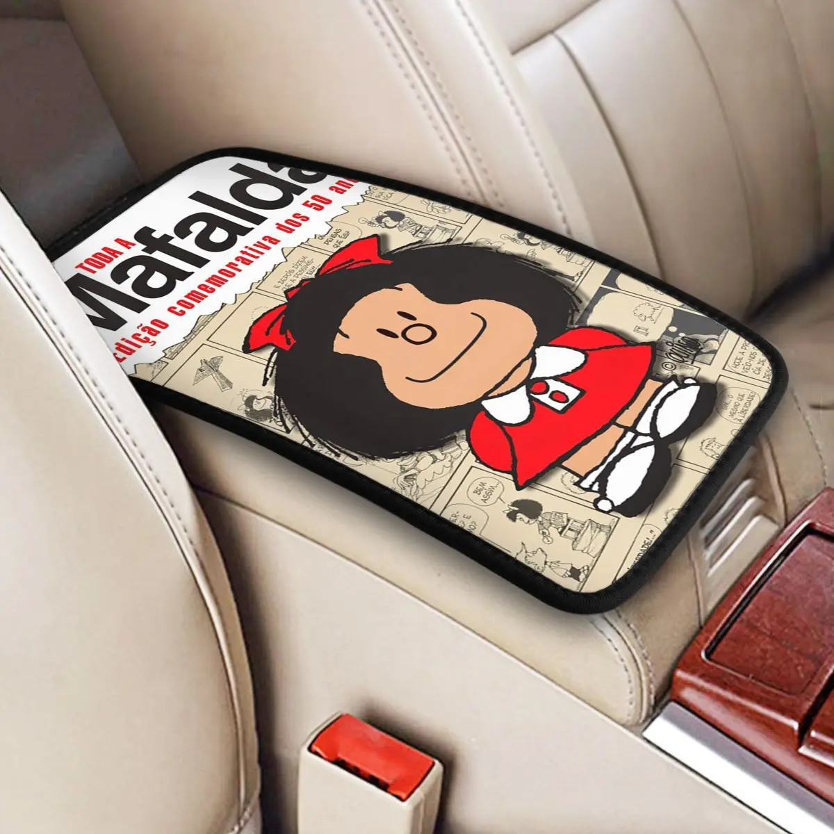 Four Seasons Car Armrest Cover Mat Mafalda Cute Plaid Center Console Cover Pad Anime Collage Car Interior Accessories