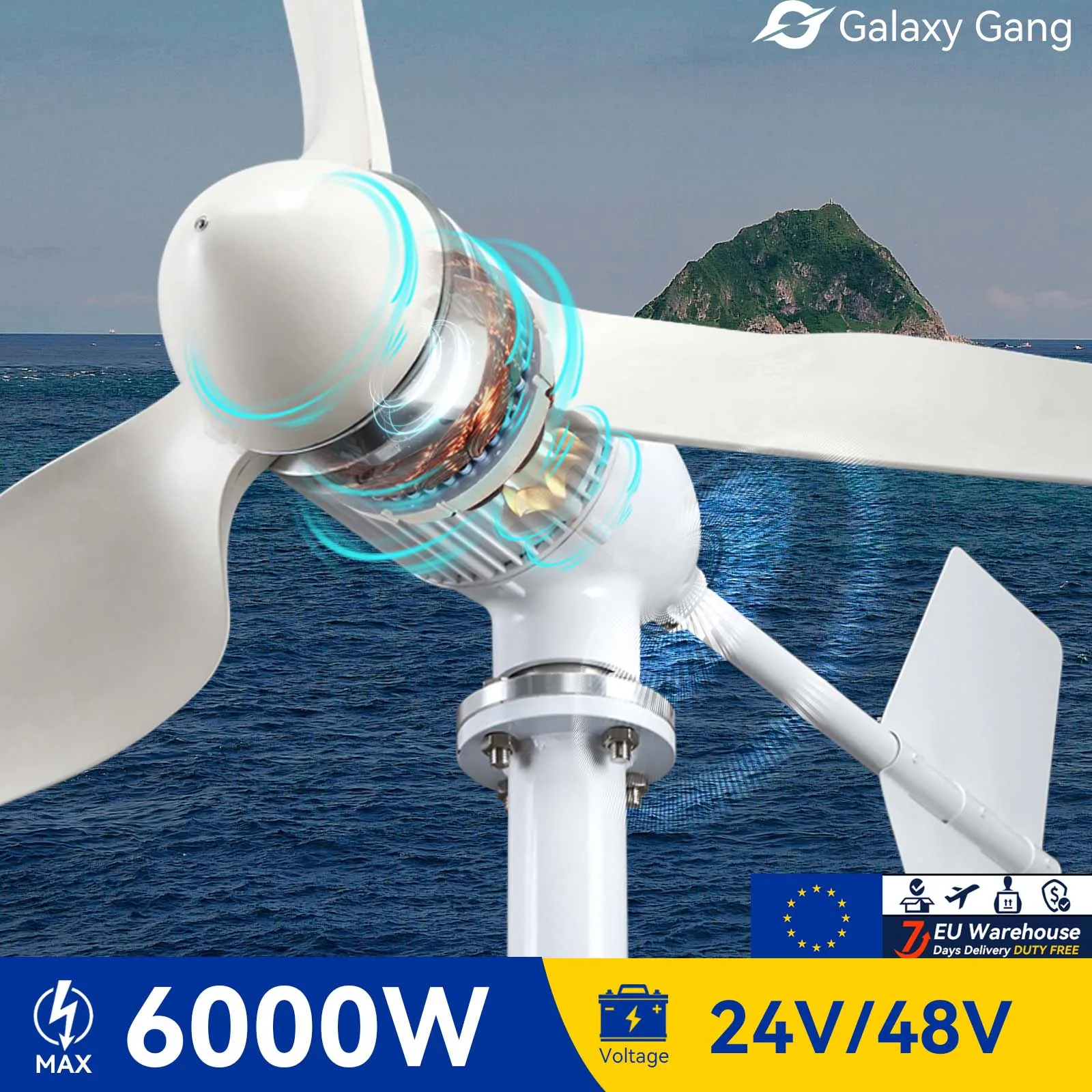 

Galaxy Gang 6000w Windmill Turbine Generator Kit 6kw Power 3Blade 24V 48V With MPPT Controller Off Grid Inverter System ModelM6