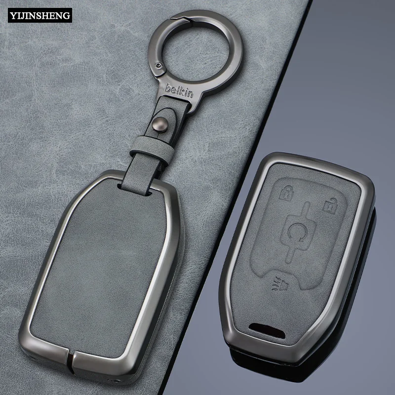 Zinc Alloy + Leather Car Key Case Cover For Chevrolet Silverado GMC Sierra 1500 2500HD 3500HD Terrain Acadia 2020 2021 2022