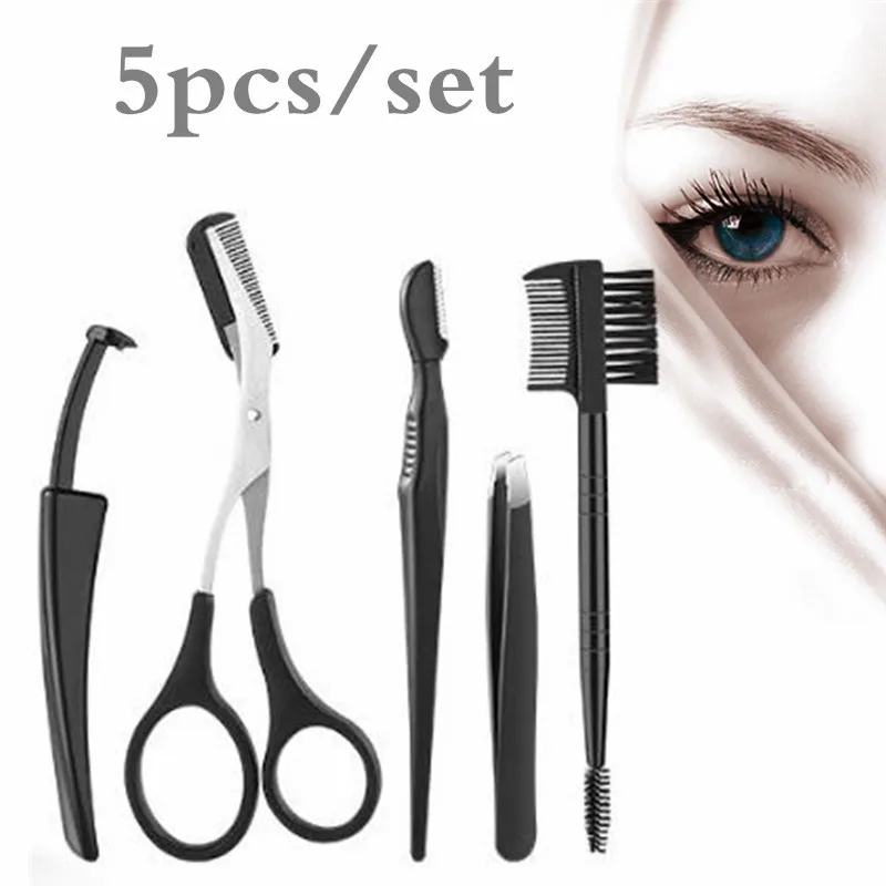 

5 Pcs Stainless Steel Eyebrow Trimming Tool Set Tweezers Eyelash Knife Eyebrow Trimmer Eyebrow Makeup Scissors Beauty Makeup