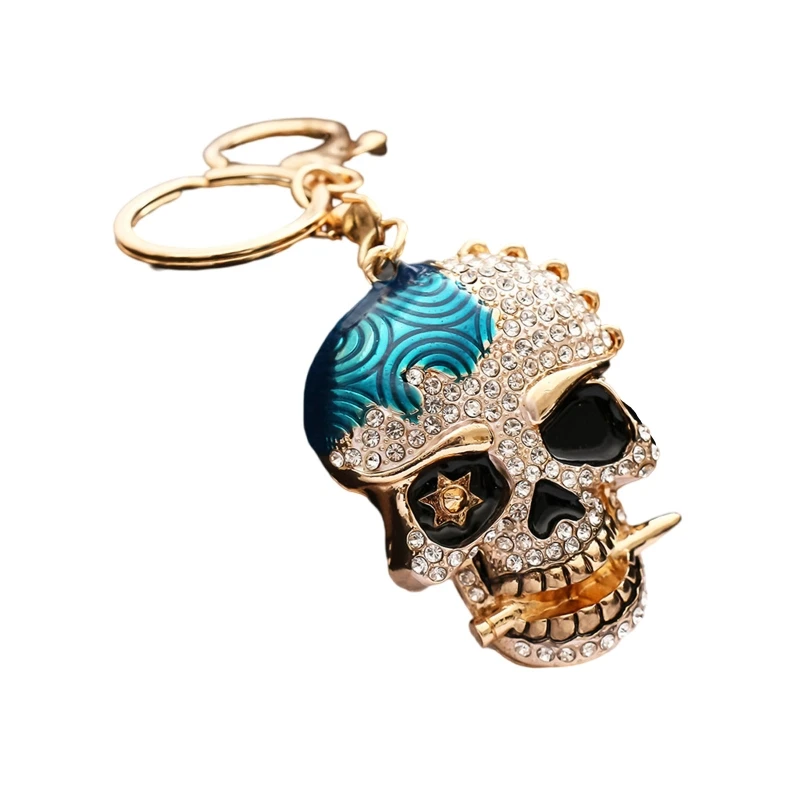 

Cool Skull Keychain Crystal Rhinestone Keyrings Car Bag Pendant Ornaments Purse Handbag Charm for Women Girls