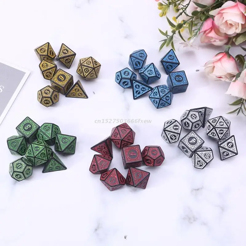 

7Pcs/Set Multi-faceted Number Color Resin Dice with Box Party Family DIY Games Engraving Educational Toys Accessaries