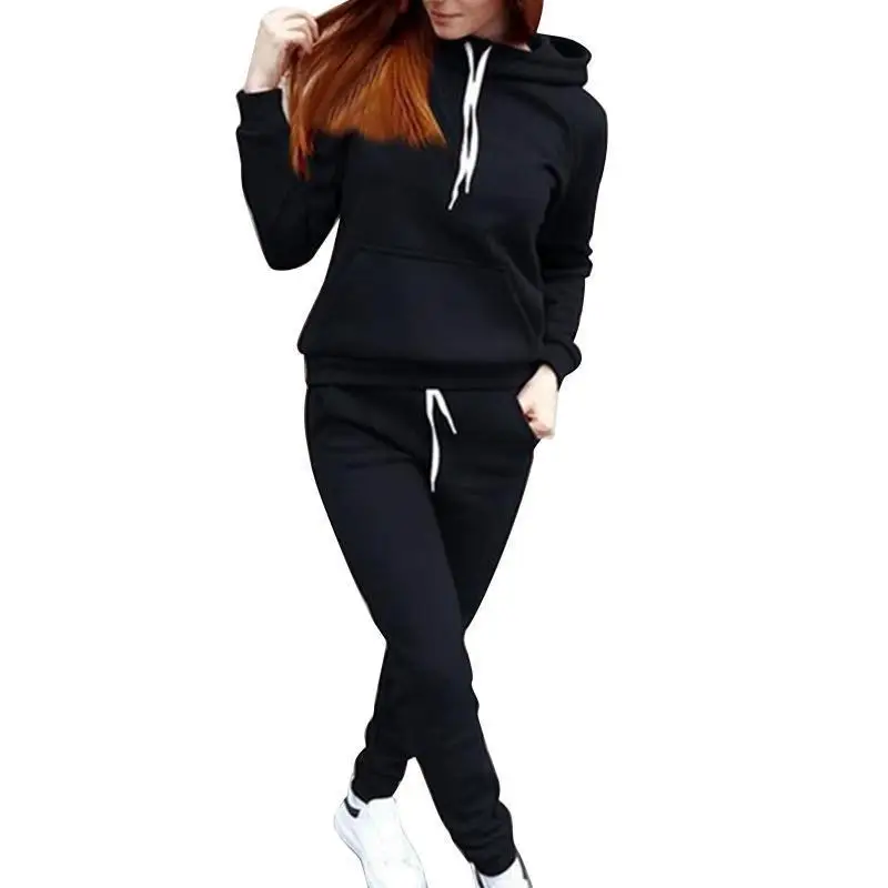 Hot Sale Simple Casual Fashion Women's Autumn Outdoor Sports Suit Hooded Sweatshirt and Sports Pants Set