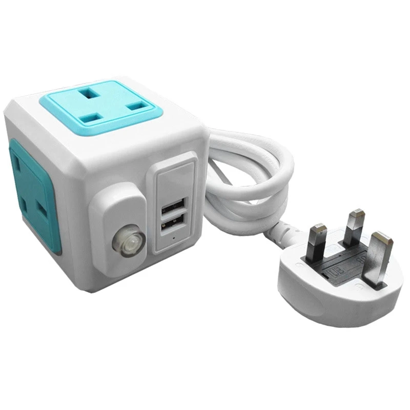 

Квадратный удлинитель, 4-ходовой удлинитель с 2 USB-портами (5 В/2,1 а), розетка с переключателем, кабель 2 м для дома и офиса (вилка стандарта Велик...